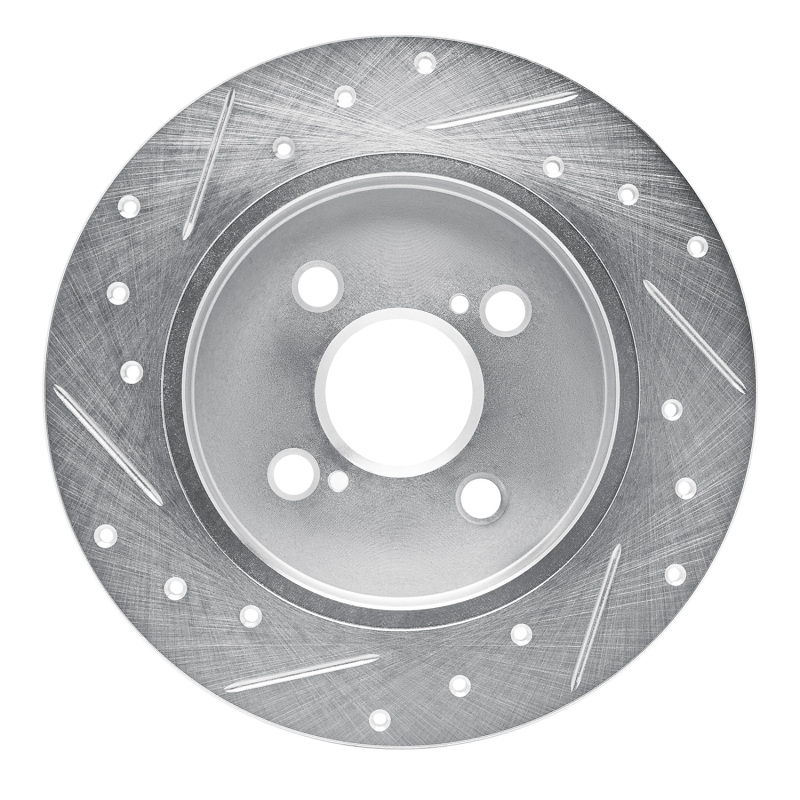 Toyota Yaris Brake Rotor (1) - Rear Right - R1 Concepts - Drilled & Slotted - Silver - `12-`18